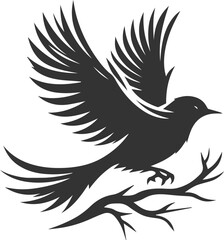 A cute bird on tree branch sitting vector silhouette