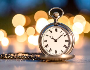 Vintage pocket watch, bokeh lights