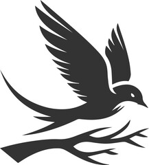 A cute bird on tree branch sitting vector silhouette