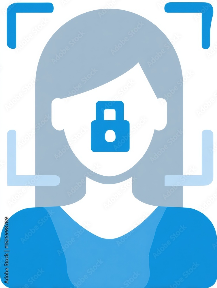 Poster facial recognition lock symbol overlaying user avatar with clear top section visible for identificat