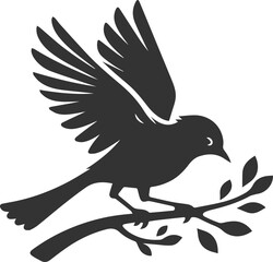 A cute bird on tree branch sitting vector silhouette