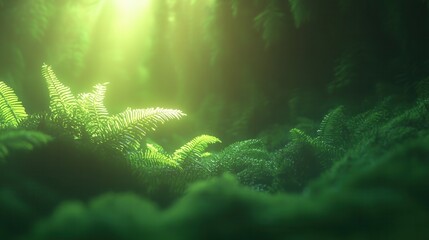 Obraz premium summer concept. Lush ferns bathed in soft, ethereal green light.