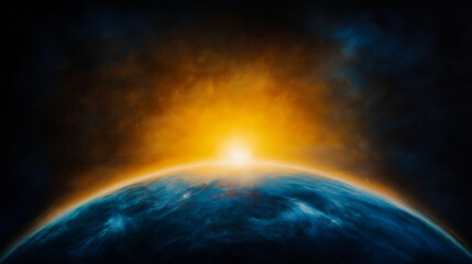Fototapeta premium Stylized oil painting of sunrise over Earth from space