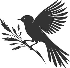 A cute bird on tree branch sitting vector silhouette