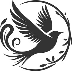 A cute bird on tree branch sitting vector silhouette