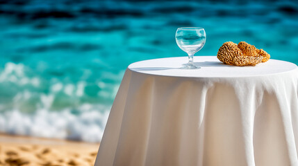 Simple tablecloth with vibrant beach background