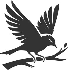 A cute bird on tree branch sitting vector silhouette