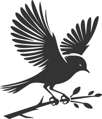A cute bird on tree branch sitting vector silhouette