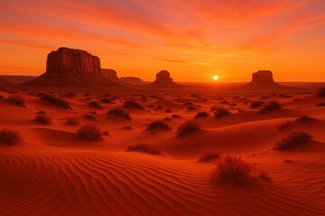 Naklejka premium Desert Scene at Golden Hour: Showcasing Warm Tones of Orange, Red, and Pink for Artistic Realism