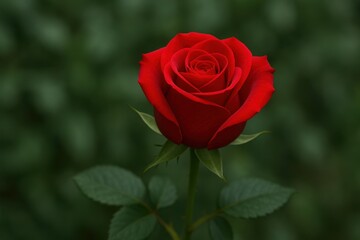 Single Red Rose: Contrasting Against Muted Green Foliage for Artistic Realism