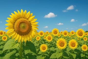 Fototapeta premium Sunflower Field with Blue Sky: Capturing the Vibrant Harmony of Nature for Artistic Realism