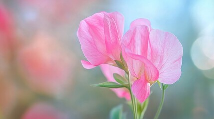 Delicate Pink Sweet Pea Blossoms in Soft Focus