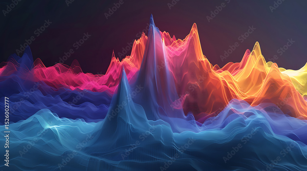 Poster abstract colorful waves flow and undulate across a dark background, creating a dynamic and visually 