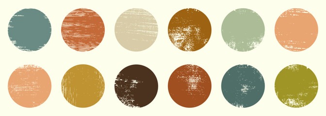 Set of colorful watercolor hand painted round shapes, stains, circles, blobs isolated on white. Elements for artistic design vintage color.