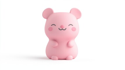 This adorable pink bear toy features a smiling face and rounded ears, perfect for children's playtime or as a cheerful decor item in any space.