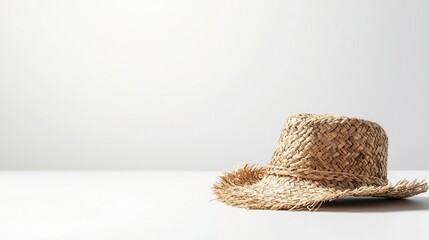 summer concept. A stylish straw hat resting on a minimalistic surface.