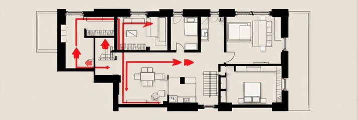 Effective Fire Emergency Escape Plan for Home Safety With Clear Floor Plan and Directional Arrows