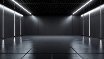 Dark, futuristic interior space