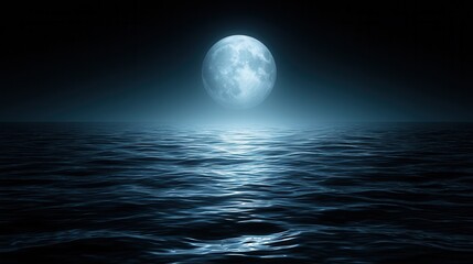 summer concept. Moonlit ocean scene with shimmering water and a dark background.