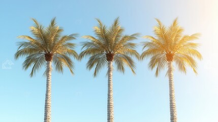 summer concept. Three palm trees against a blue sky background.