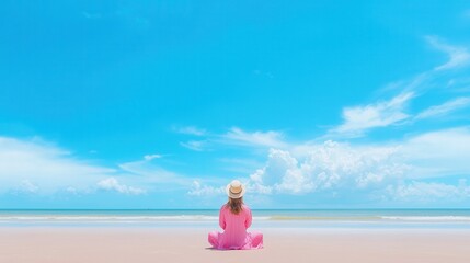 Obraz premium summer concept. A person relaxing on a beach under a bright blue sky.