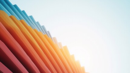 summer concept. Vibrant colored building with layered architectural design against a clear sky.