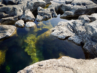 Rocky shore of the Caspian Sea.