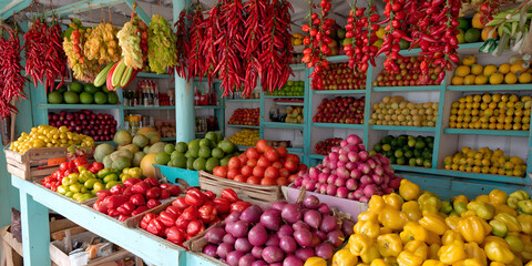 Vibrant Community Market Scene Bustling with Fresh Produce