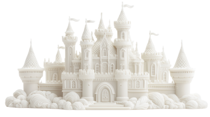 summer concept. A detailed paper castle with towers and flags. isolated on white background
