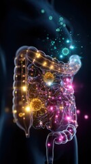 Glowing Human Intestine with Vibrant Microbiome 3D Render