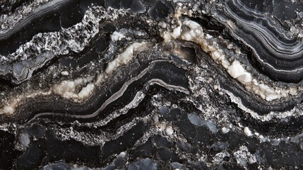 Fototapeta premium Black Onyx Marble. Stone Texture with White Mineral Veins and Elegant Patterns