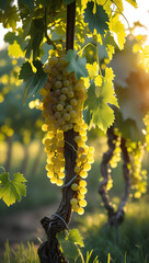 Fototapeta premium Golden Vineyard Grapes at Sunset