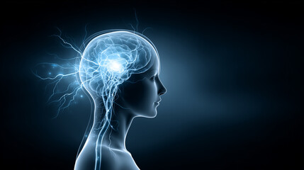 Glowing neural pathways inside an outline of a calm person, neuroplasticity and positive change.