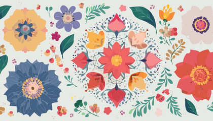 Obraz premium Ornamental Design with Eastern Decorative Elements and Traditional Arabic Mandala Flower Motifs – Intricate Vector Pattern