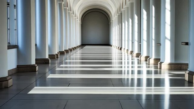 Hallway with white pillars and sunlight architecture design