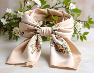 Elegant Floral Silk Scarf/Hair Tie