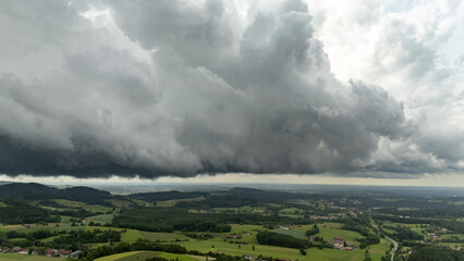 Dramatic supercell cloud formation over Straubing-Bogen Bavaria Germany countryside view