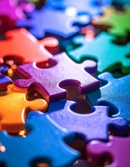 Brightly colored interlocking puzzle pieces create a vibrant background symbolizing problem-solving, creativity, and teamwork.