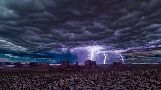 Thunderous Symphony: Witness the untamed power of nature as a violent storm unleashes bolts of lightning across a rugged landscape, showcasing the raw beauty of the elements.