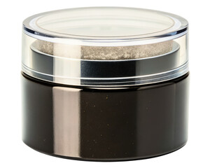 Chic black cosmetic jar with a clear lid for skincare products on a transparent background