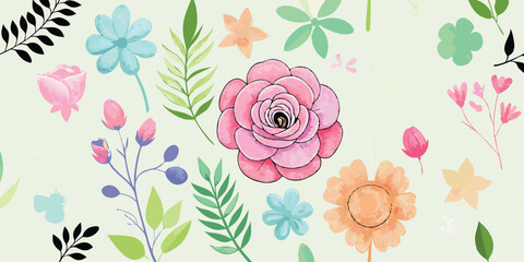Beautiful watercolor vector floral pattern design,floral watercolor seamless pattern,Set watercolor wild flowers,Floral watercolor set,vector,svg,Green leaves big vector collection,Watercolor abstract