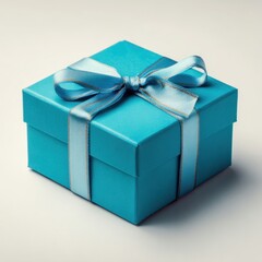 Obraz premium Blue gift box with ribbon on white