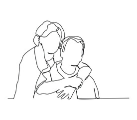 Continuous one line art of senior couple hugging, elderly man and woman in love.