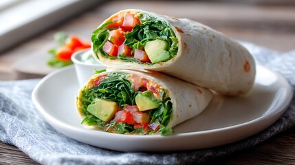 Fresh Vegetable Wrap with Avocado and Spinach Served on a Plate