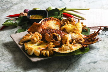 Asian grilled seafood mix plate