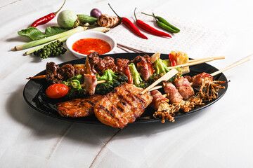 Asian grilled skewer assortment satay