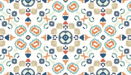 Floral Ikat Ethnic Tribal Seamless Pattern with Handcrafted Textures – Traditional Textile-Inspired Design