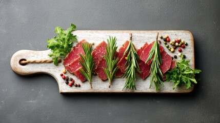 Thinly sliced cured meat with herbs and spices