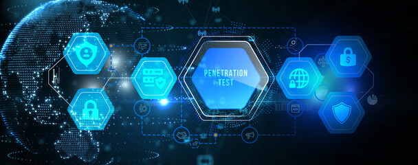 PENETRATION TEST inscription, cyber security concept. 3d illustration