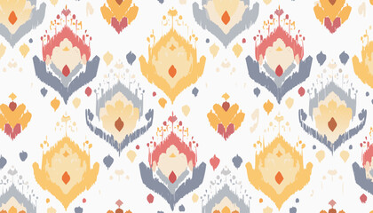 Floral Ikat Ethnic Tribal Seamless Pattern with Handcrafted Textures &ndash; Traditional Textile-Inspired Design